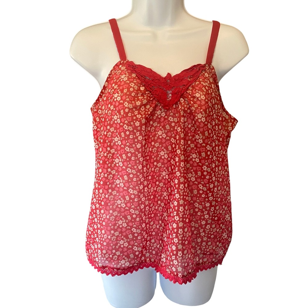 Mudd Womens Y2K Boho Floral Lace Trim Smocked Cami Cottage Tank Top Size M Girly